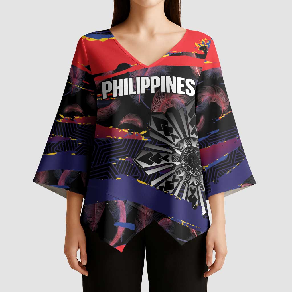 Philippines Sun Tattoo Kimono Sleeve Blouse Feathers Filipinas Grunge Style Black
