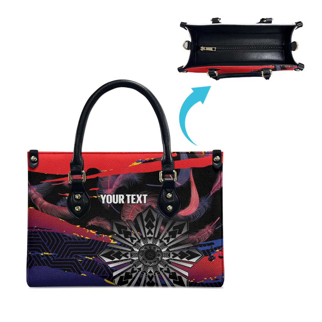 Philippines Sun Tattoo Leather Bag Feathers Filipinas Grunge Style Black