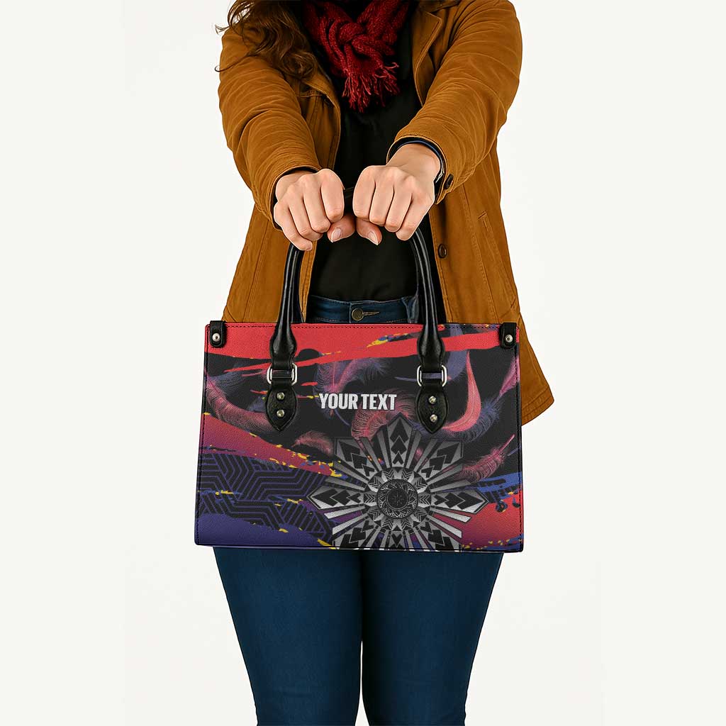 Philippines Sun Tattoo Leather Bag Feathers Filipinas Grunge Style Black