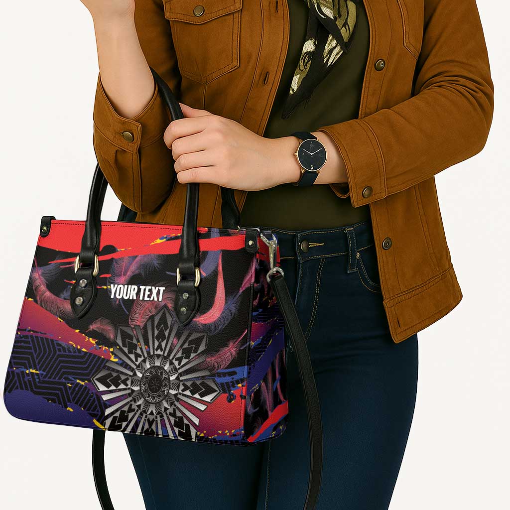 Philippines Sun Tattoo Leather Bag Feathers Filipinas Grunge Style Black