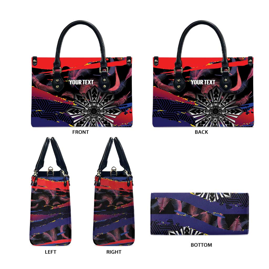 Philippines Sun Tattoo Leather Bag Feathers Filipinas Grunge Style Black