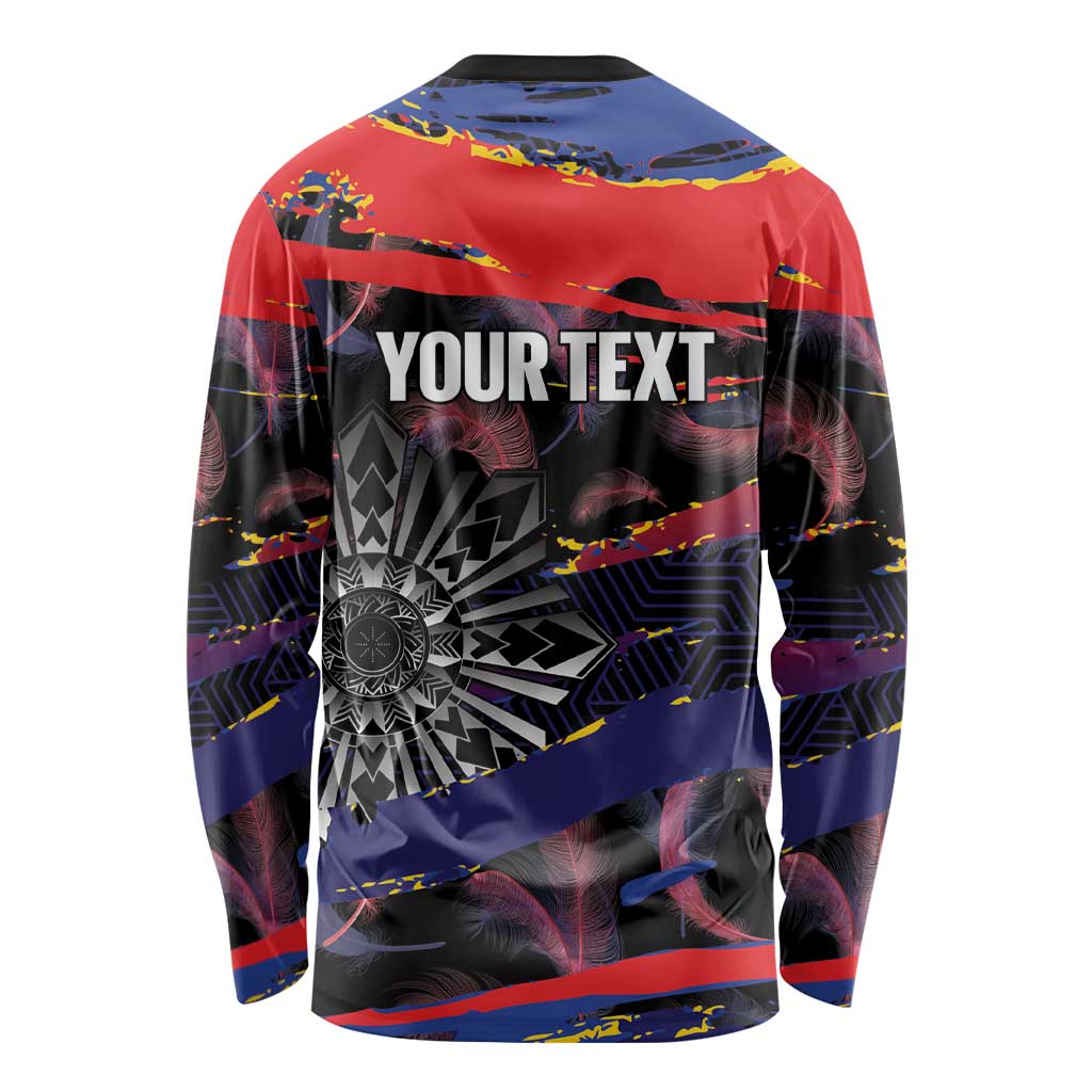 Philippines Sun Tattoo Long Sleeve Shirt Feathers Filipinas Grunge Style Black