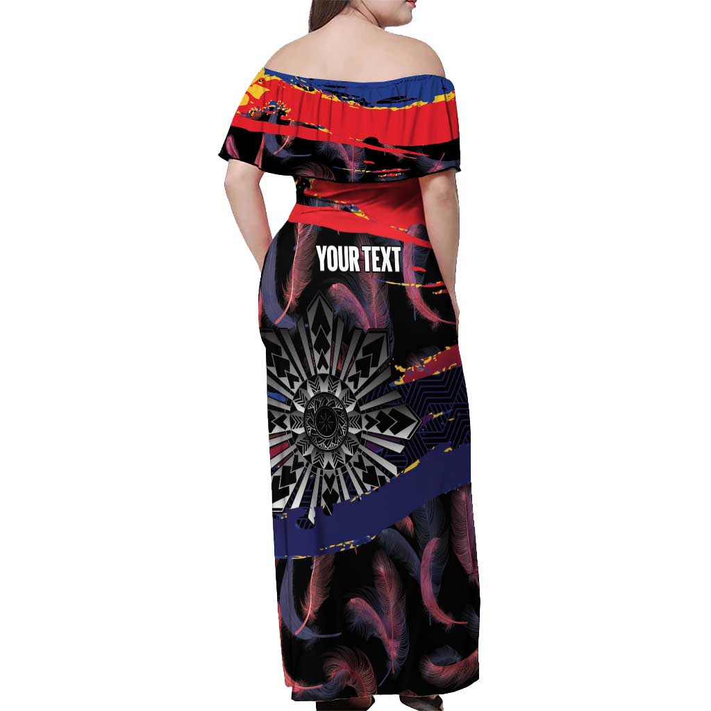 Philippines Sun Tattoo Off Shoulder Maxi Dress Feathers Filipinas Grunge Style Black