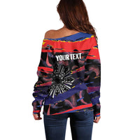 Philippines Sun Tattoo Off Shoulder Sweater Feathers Filipinas Grunge Style Black