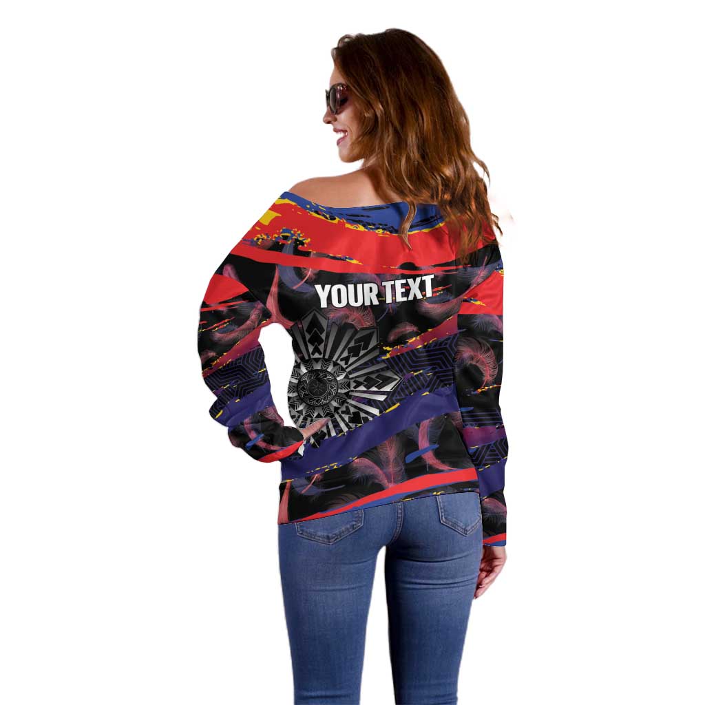 Philippines Sun Tattoo Off Shoulder Sweater Feathers Filipinas Grunge Style Black