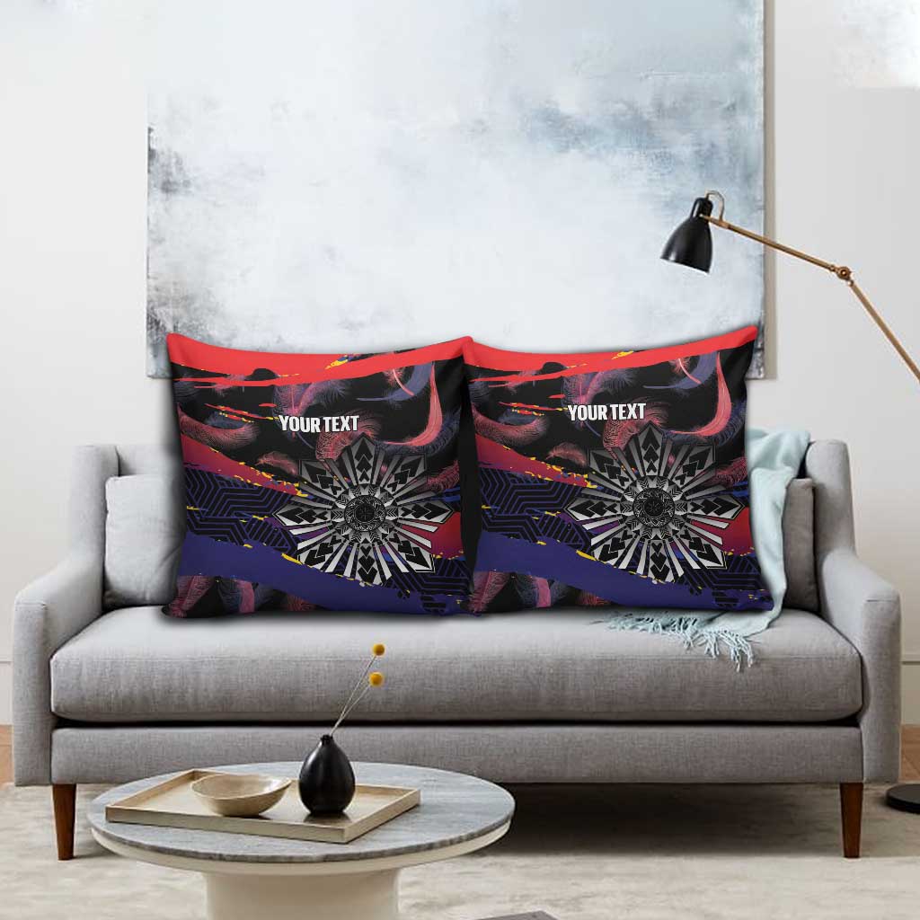 Philippines Sun Tattoo Pillow Cover Feathers Filipinas Grunge Style Black