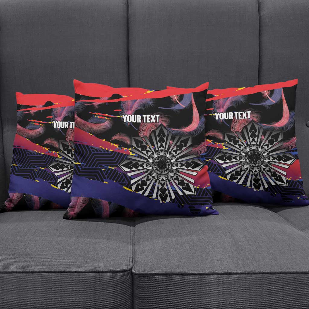 Philippines Sun Tattoo Pillow Cover Feathers Filipinas Grunge Style Black