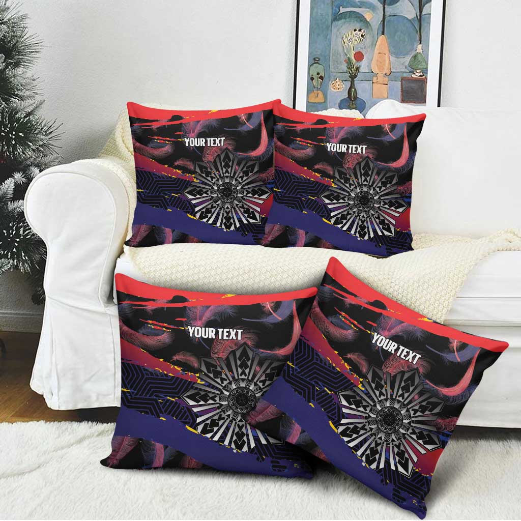 Philippines Sun Tattoo Pillow Cover Feathers Filipinas Grunge Style Black
