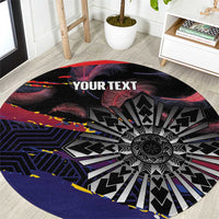 Philippines Sun Tattoo Round Carpet Feathers Filipinas Grunge Style Black