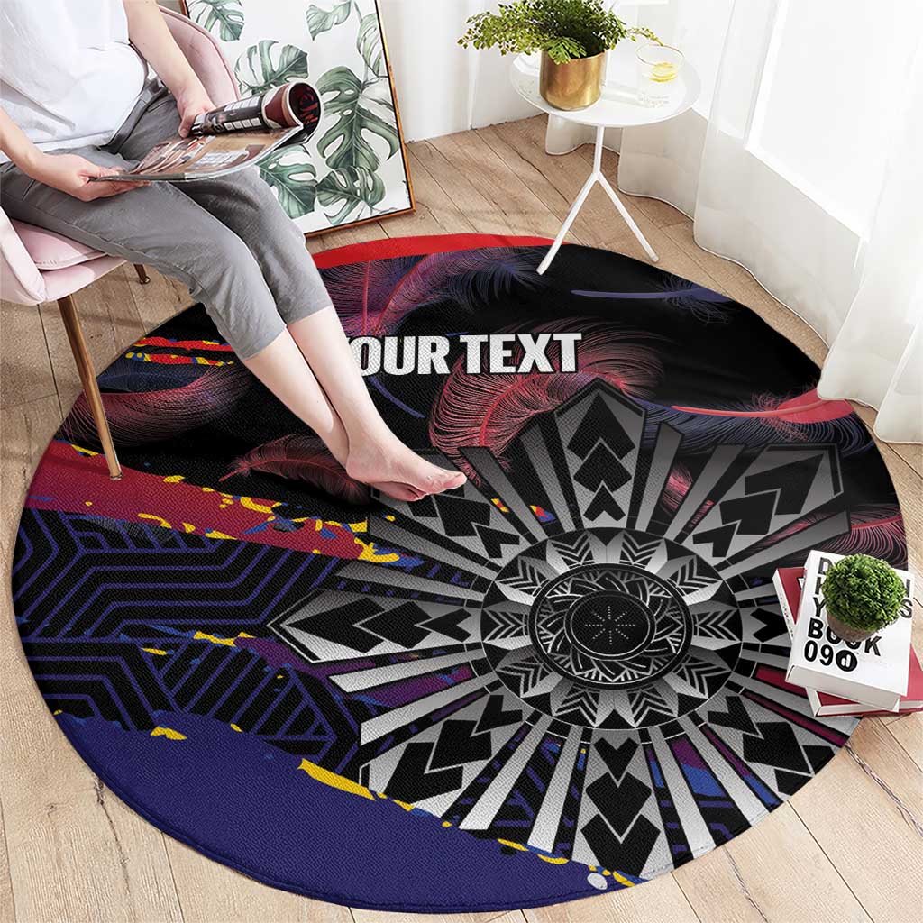 Philippines Sun Tattoo Round Carpet Feathers Filipinas Grunge Style Black