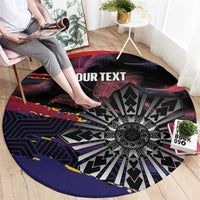 Philippines Sun Tattoo Round Carpet Feathers Filipinas Grunge Style Black