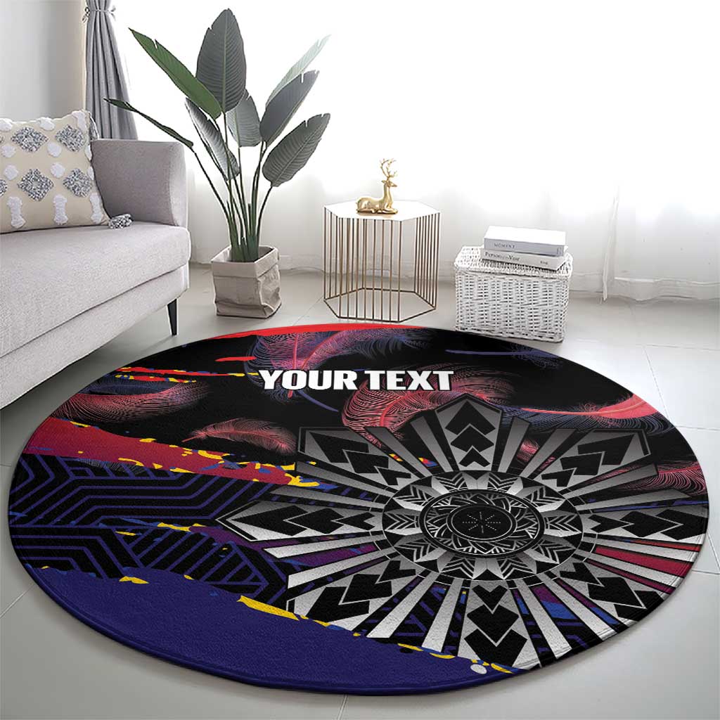 Philippines Sun Tattoo Round Carpet Feathers Filipinas Grunge Style Black