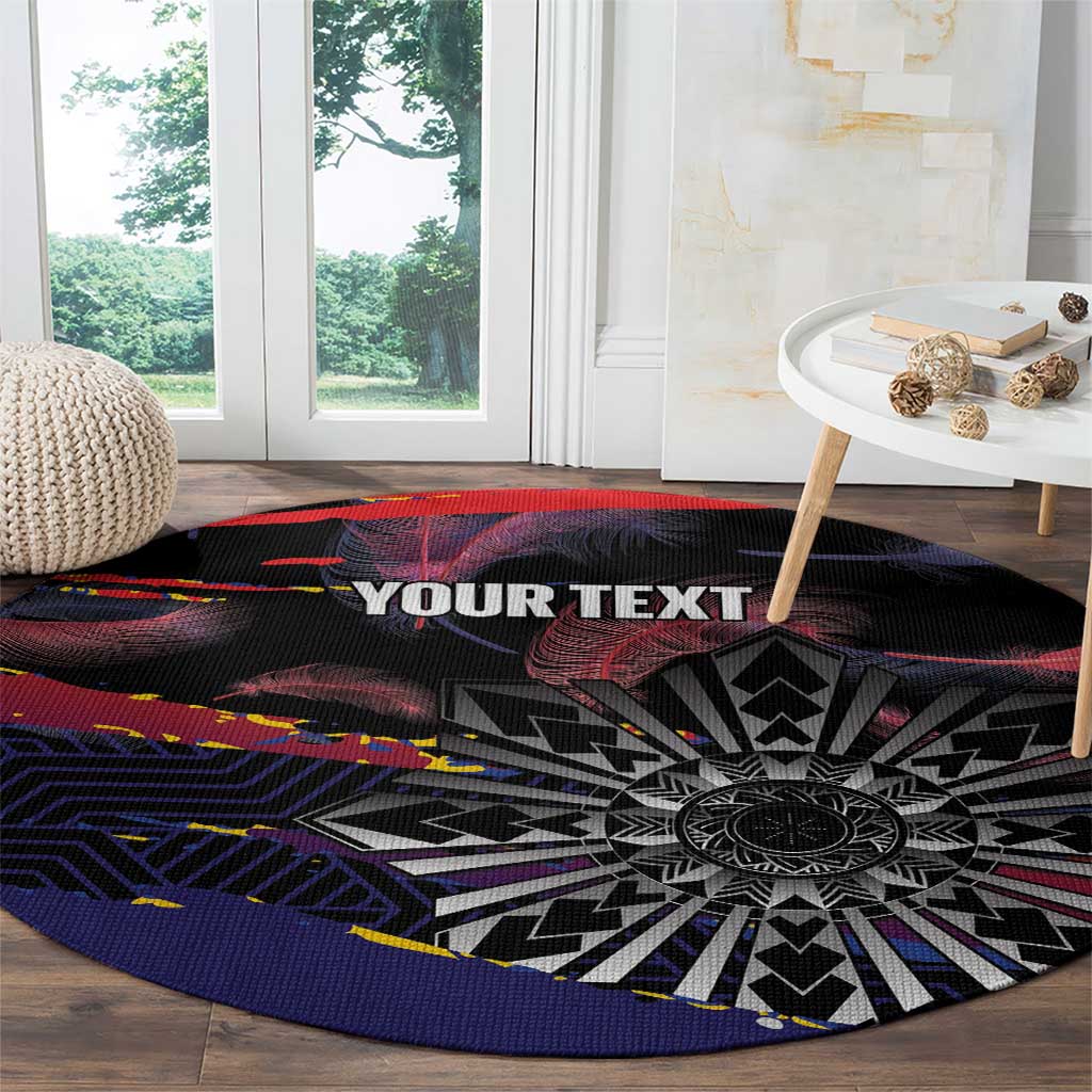 Philippines Sun Tattoo Round Carpet Feathers Filipinas Grunge Style Black