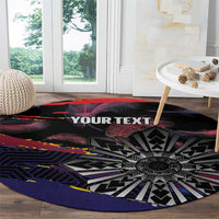 Philippines Sun Tattoo Round Carpet Feathers Filipinas Grunge Style Black