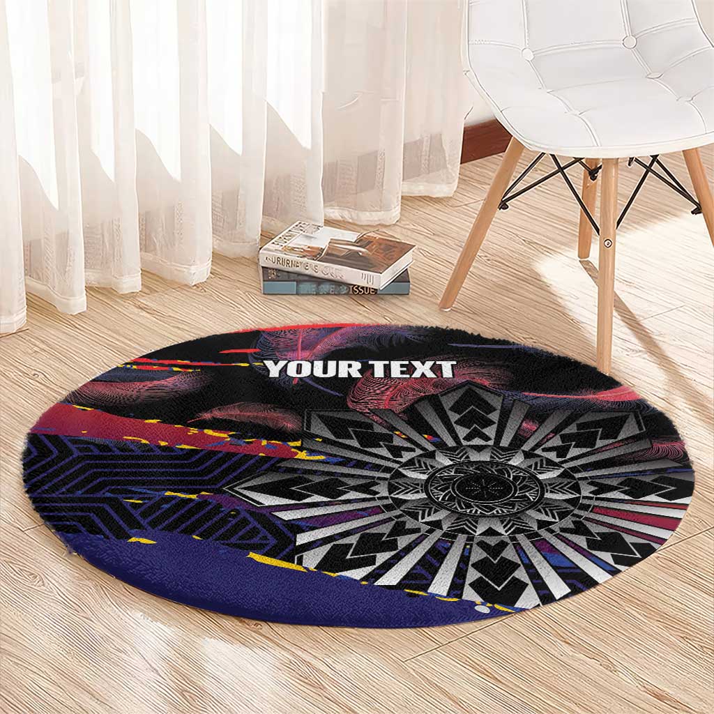 Philippines Sun Tattoo Round Carpet Feathers Filipinas Grunge Style Black