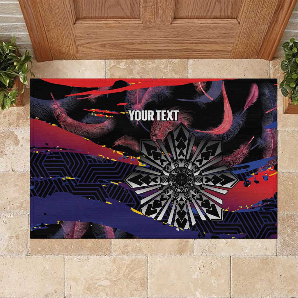 Philippines Sun Tattoo Rubber Doormat Feathers Filipinas Grunge Style Black
