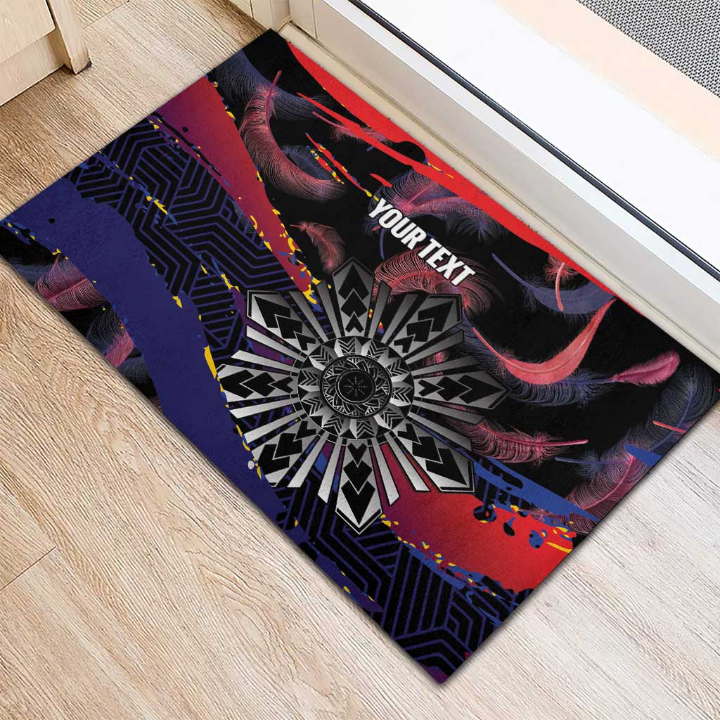 Philippines Sun Tattoo Rubber Doormat Feathers Filipinas Grunge Style Black