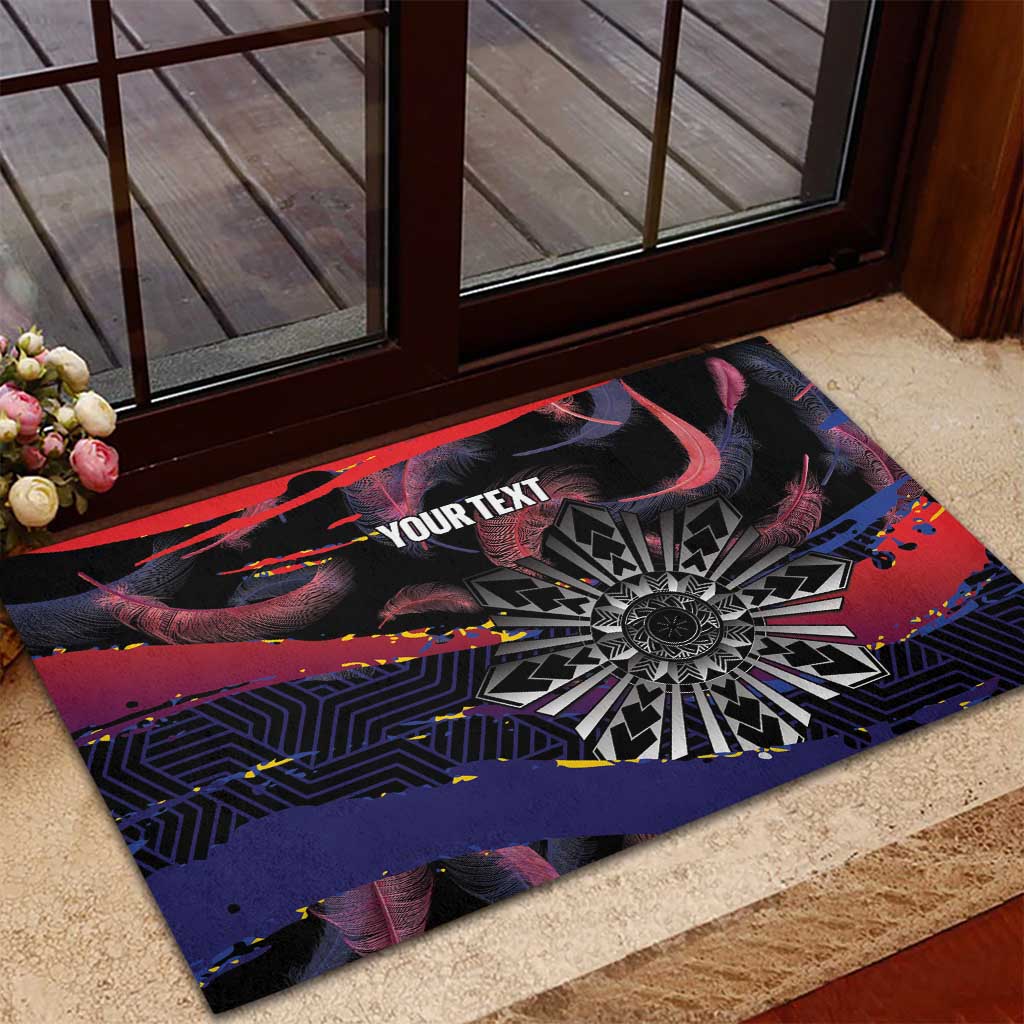 Philippines Sun Tattoo Rubber Doormat Feathers Filipinas Grunge Style Black
