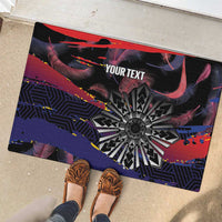 Philippines Sun Tattoo Rubber Doormat Feathers Filipinas Grunge Style Black