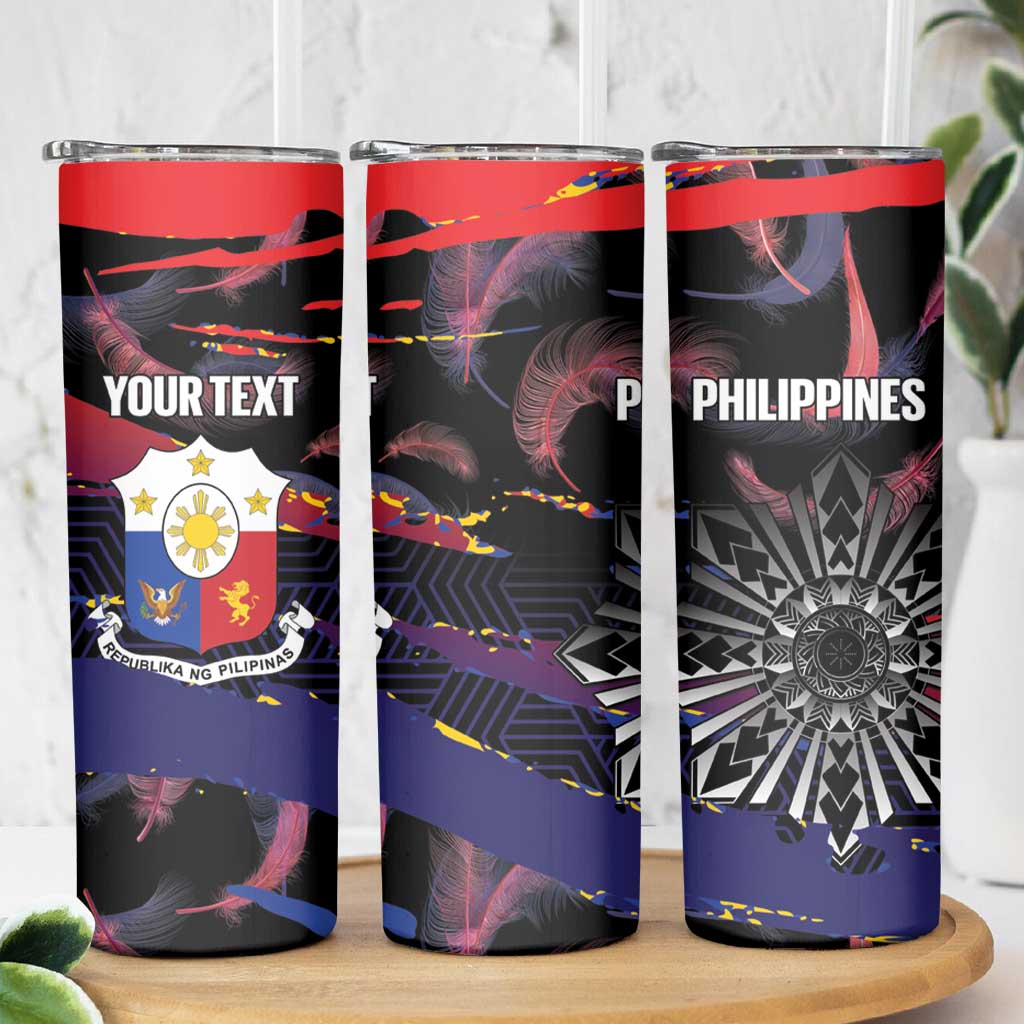 Philippines Sun Tattoo Skinny Tumbler Feathers Filipinas Grunge Style Black