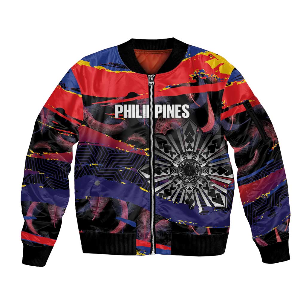 Philippines Sun Tattoo Sleeve Zip Bomber Jacket Feathers Filipinas Grunge Style Black