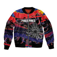 Philippines Sun Tattoo Sleeve Zip Bomber Jacket Feathers Filipinas Grunge Style Black