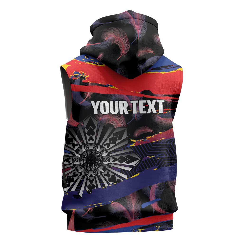 Philippines Sun Tattoo Sleeveless Hoodie Feathers Filipinas Grunge Style Black