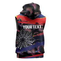 Philippines Sun Tattoo Sleeveless Hoodie Feathers Filipinas Grunge Style Black
