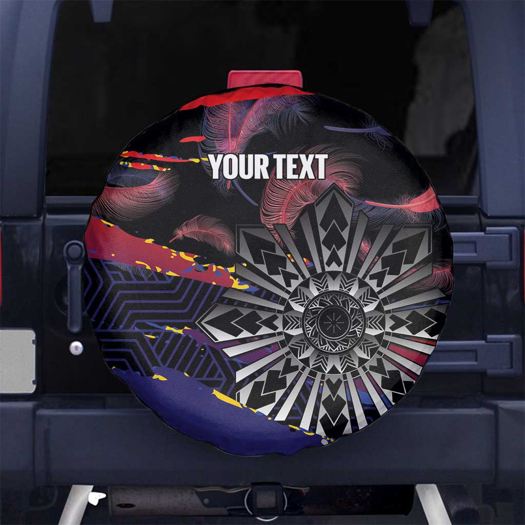Philippines Sun Tattoo Spare Tire Cover Feathers Filipinas Grunge Style Black LT14 No hole Black - Polynesian Pride