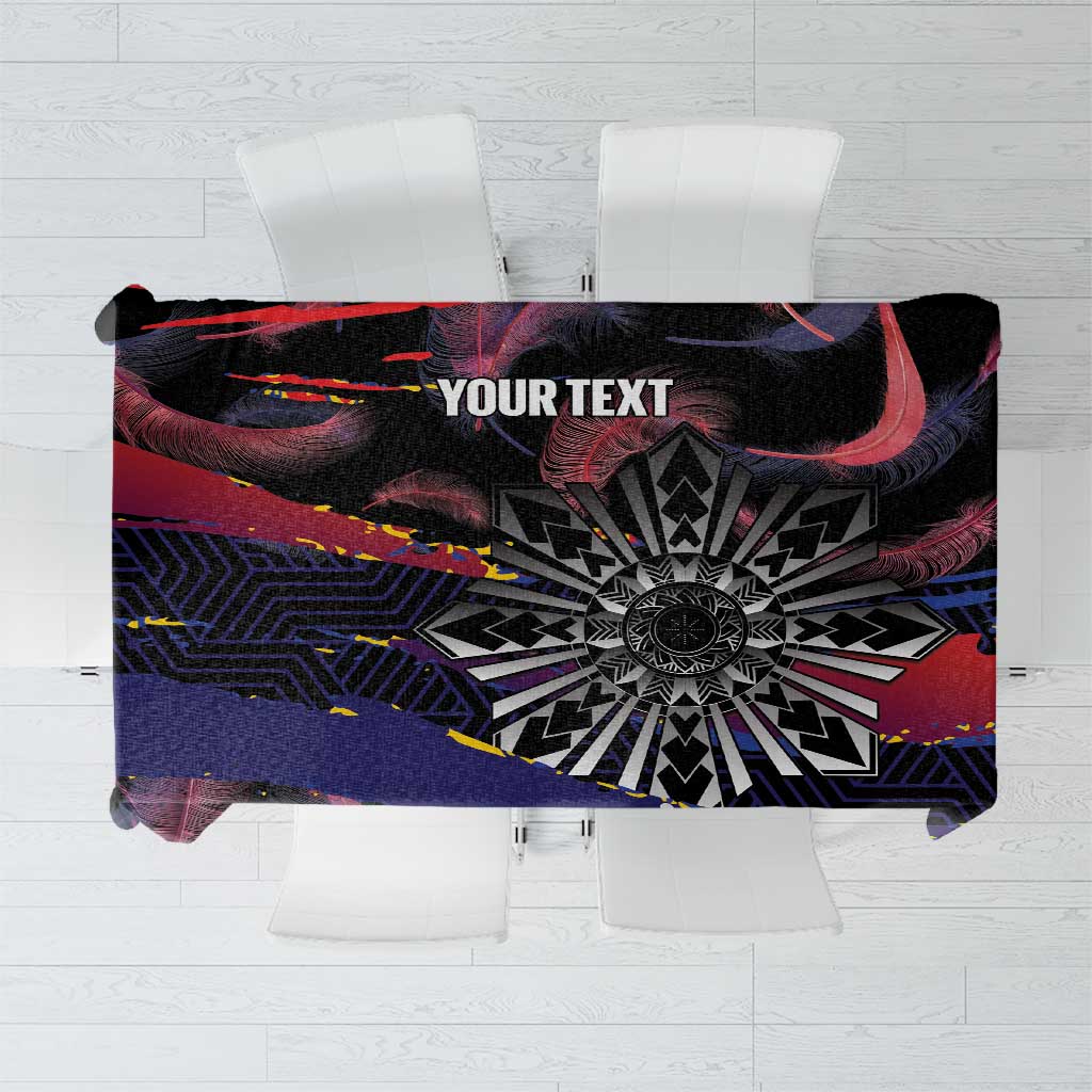 Philippines Sun Tattoo Tablecloth Feathers Filipinas Grunge Style Black