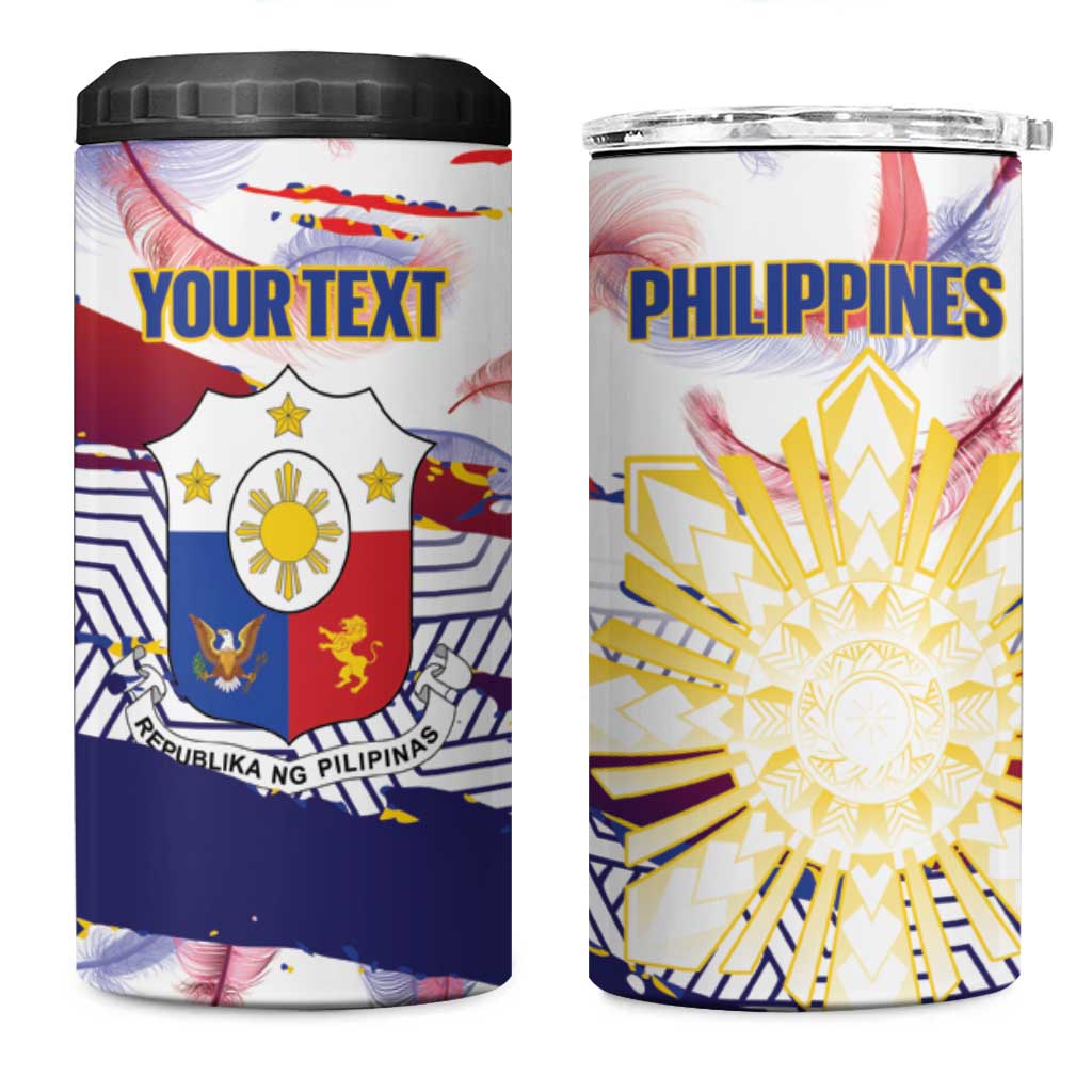 Philippines Sun Tattoo 4 in 1 Can Cooler Tumbler Feathers Filipinas Grunge Style White