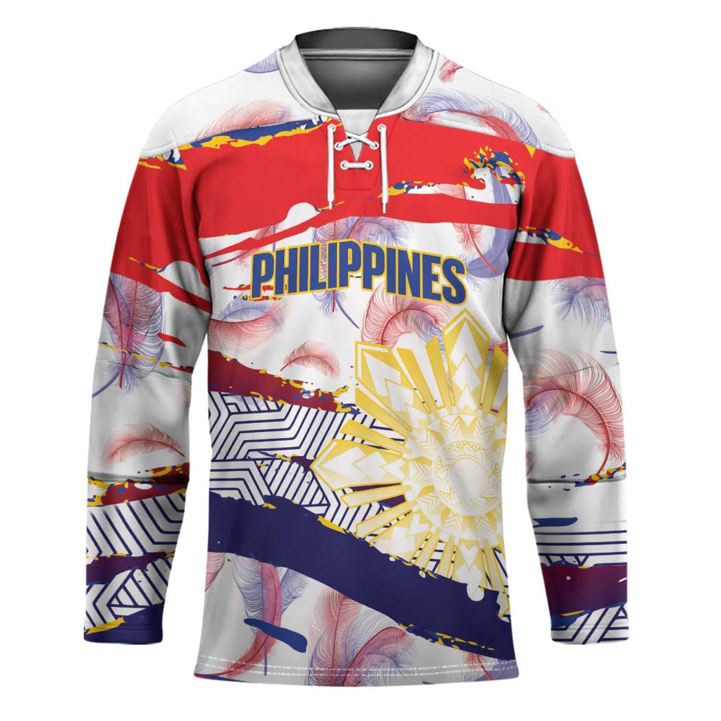 Philippines Sun Tattoo Hockey Jersey Feathers Filipinas Grunge Style White LT14 Unisex White - Polynesian Pride