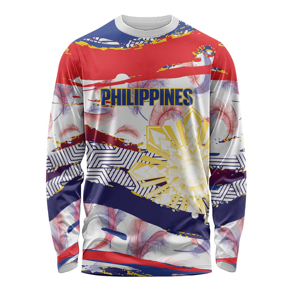 Philippines Sun Tattoo Long Sleeve Shirt Feathers Filipinas Grunge Style White