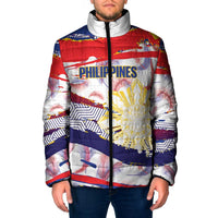 Philippines Sun Tattoo Padded Jacket Feathers Filipinas Grunge Style White