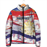Philippines Sun Tattoo Padded Jacket Feathers Filipinas Grunge Style White