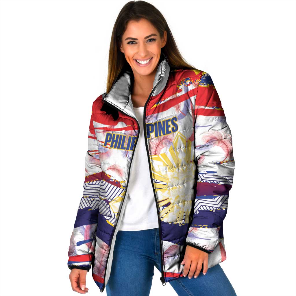 Philippines Sun Tattoo Padded Jacket Feathers Filipinas Grunge Style White