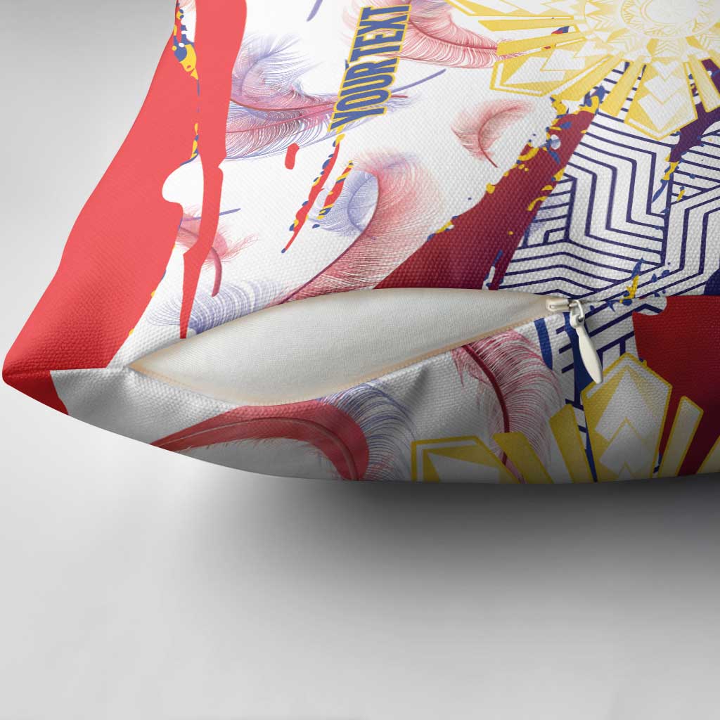 Philippines Sun Tattoo Pillow Cover Feathers Filipinas Grunge Style White