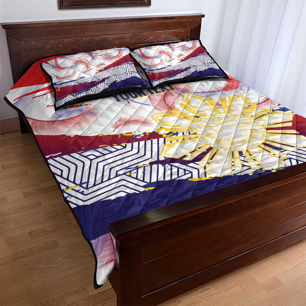Philippines Sun Tattoo Quilt Bed Set Feathers Filipinas Grunge Style White LT14 - Polynesian Pride
