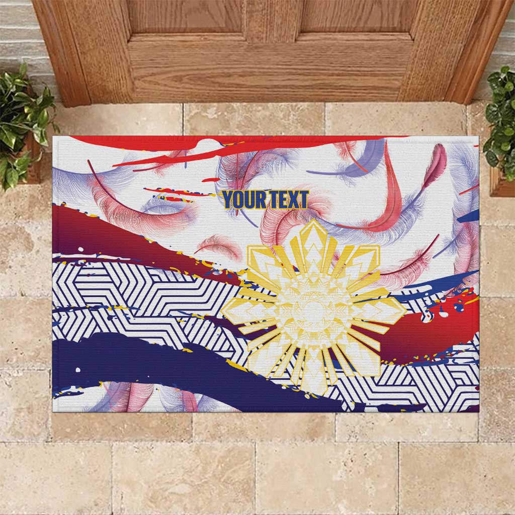 Philippines Sun Tattoo Rubber Doormat Feathers Filipinas Grunge Style White LT14 White - Polynesian Pride