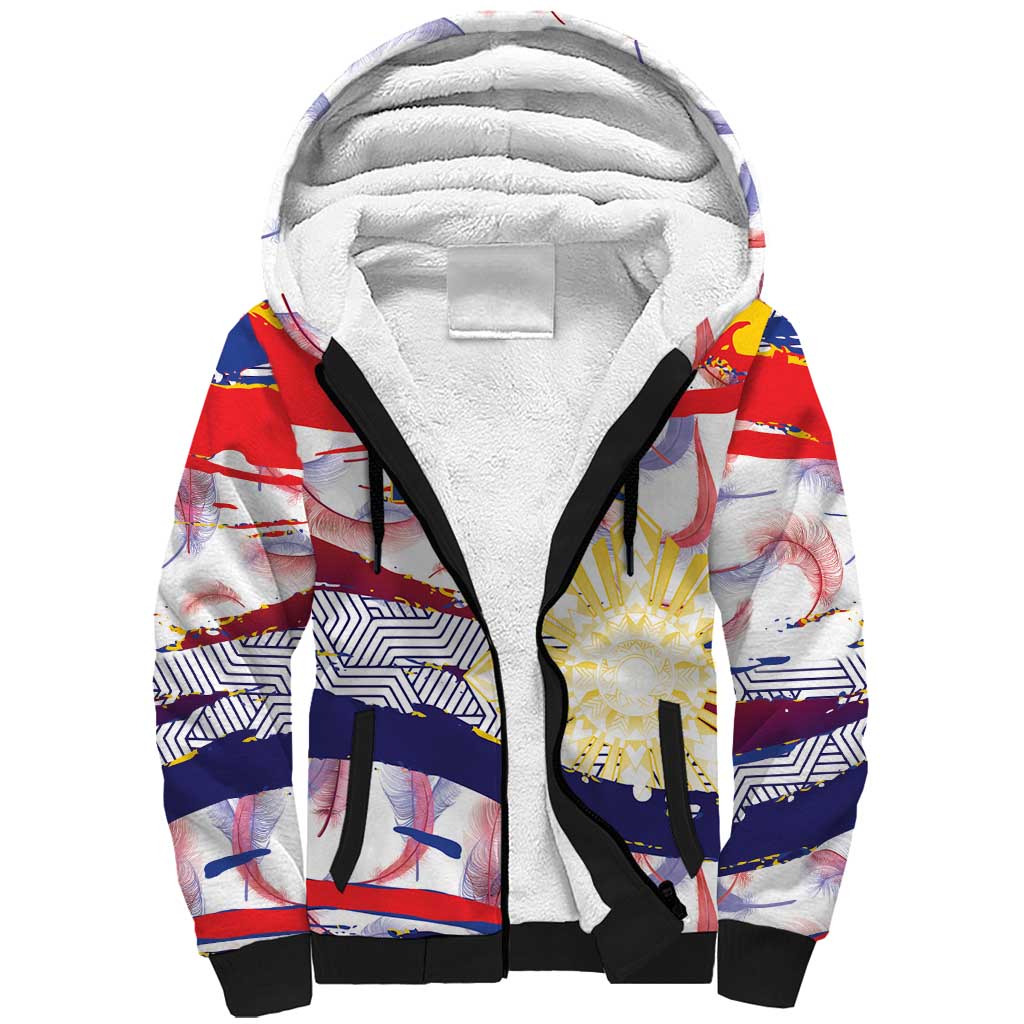 Philippines Sun Tattoo Sherpa Hoodie Feathers Filipinas Grunge Style White LT14 Unisex White - Polynesian Pride