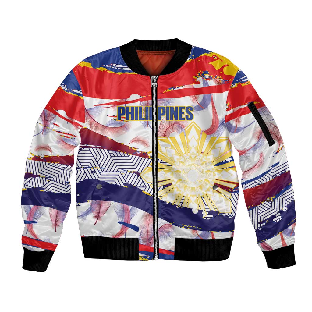 Philippines Sun Tattoo Sleeve Zip Bomber Jacket Feathers Filipinas Grunge Style White