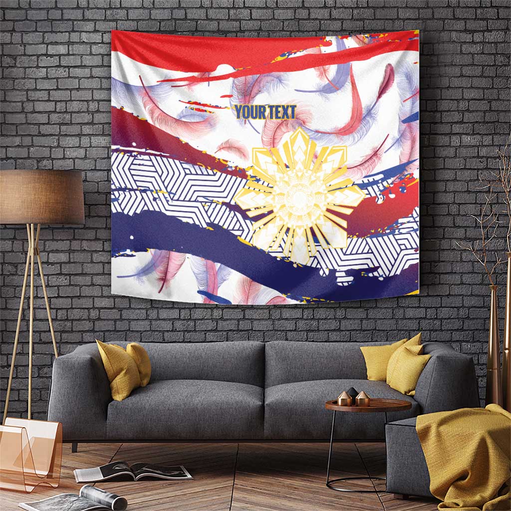 Philippines Sun Tattoo Tapestry Feathers Filipinas Grunge Style White LT14 White - Polynesian Pride