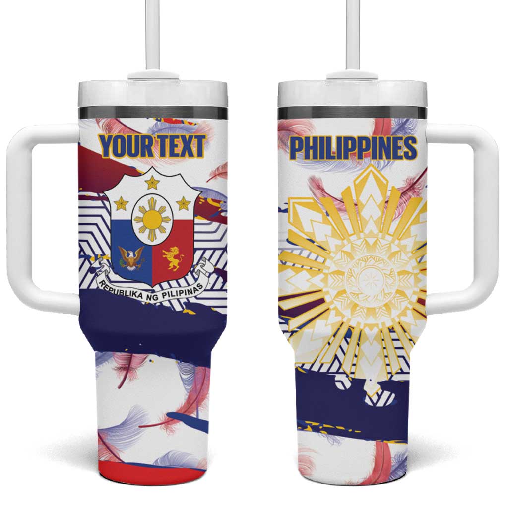 Philippines Sun Tattoo Tumbler With Handle Feathers Filipinas Grunge Style White LT14 One Size: 40 oz White - Polynesian Pride