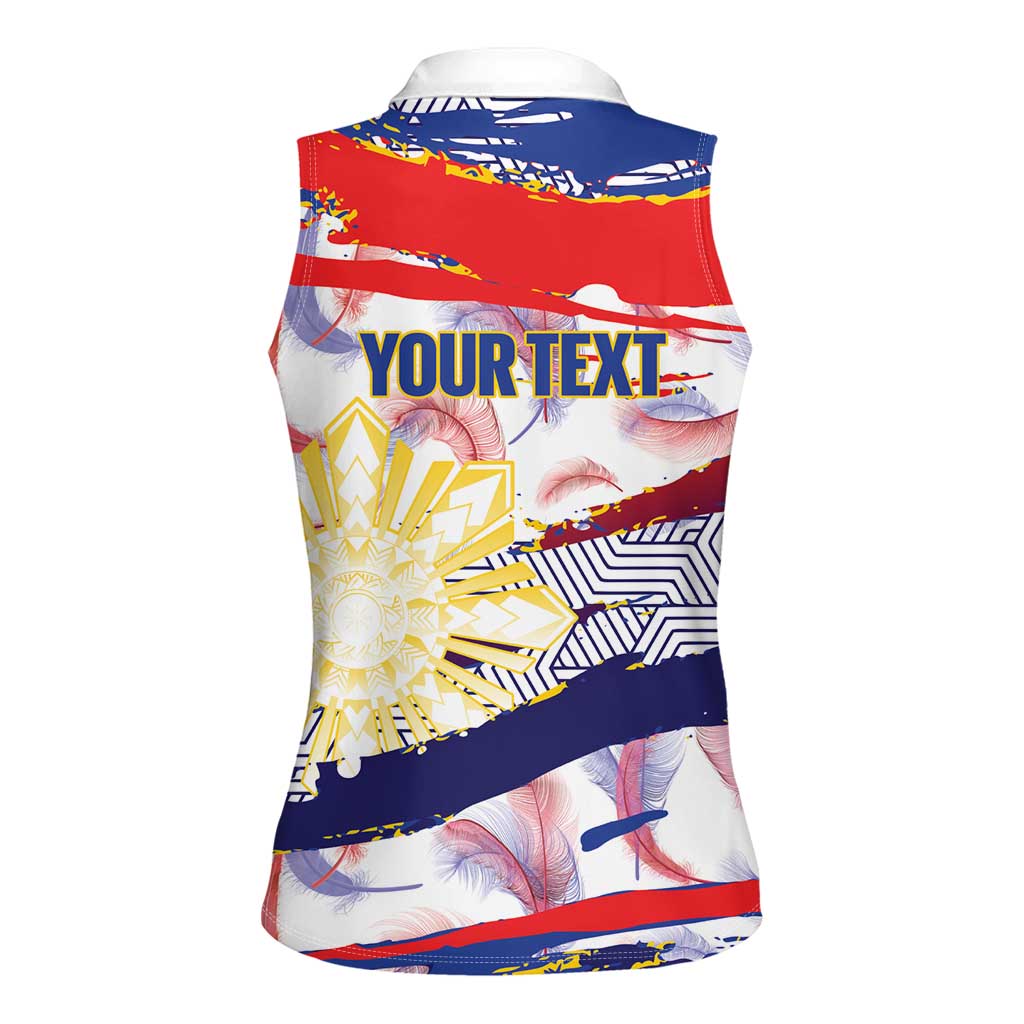 Philippines Sun Tattoo Women Sleeveless Polo Shirt Feathers Filipinas Grunge Style White LT14 - Polynesian Pride