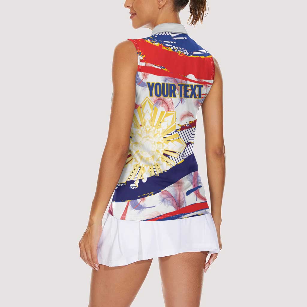 Philippines Sun Tattoo Women Sleeveless Polo Shirt Feathers Filipinas Grunge Style White LT14 - Polynesian Pride