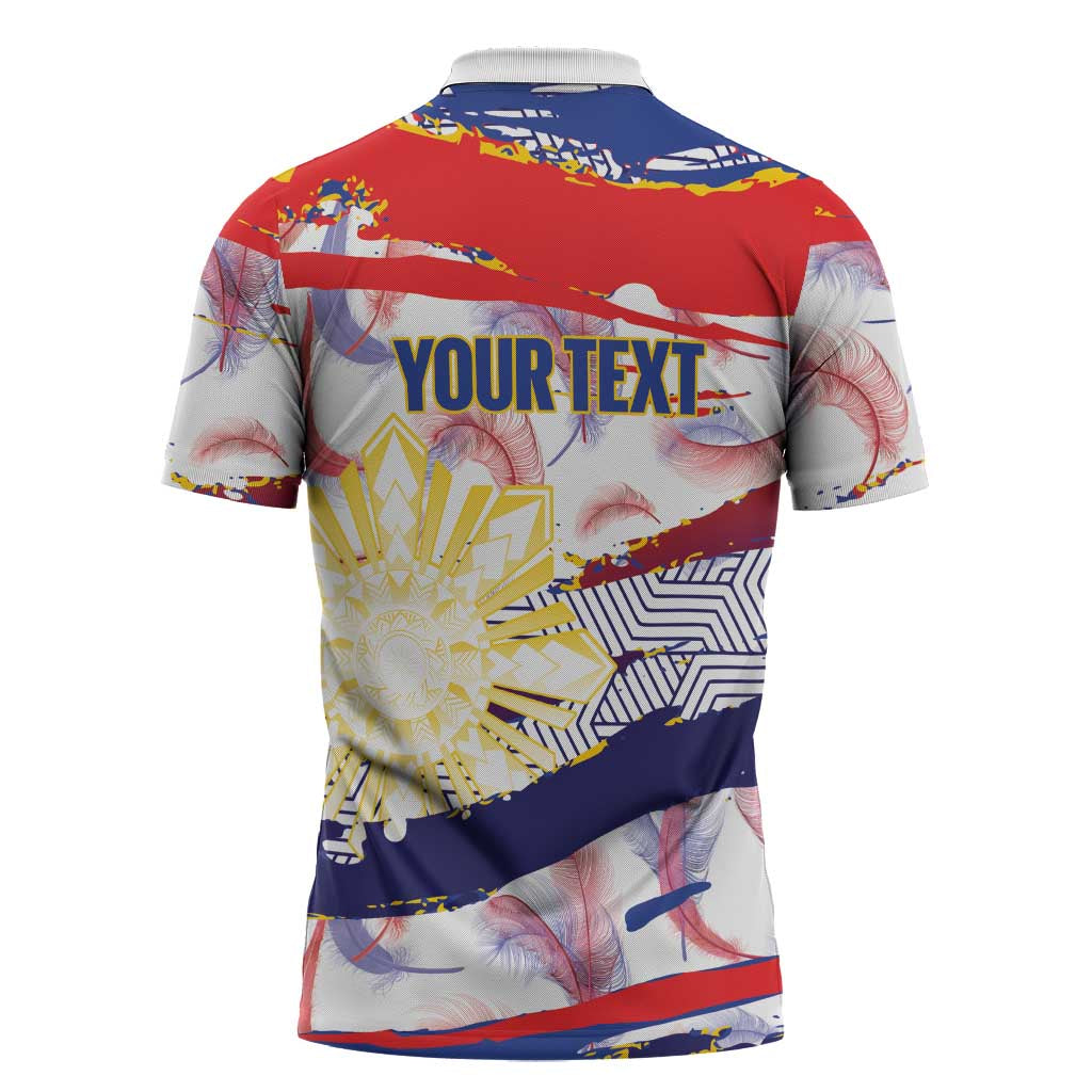 Philippines Sun Tattoo Zipper Polo Shirt Feathers Filipinas Grunge Style White LT14 - Polynesian Pride