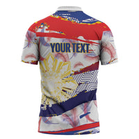 Philippines Sun Tattoo Zipper Polo Shirt Feathers Filipinas Grunge Style White LT14 - Polynesian Pride