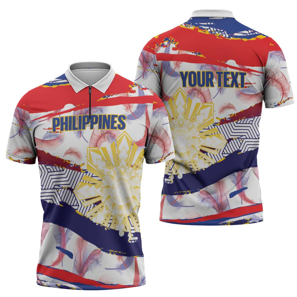 Philippines Sun Tattoo Zipper Polo Shirt Feathers Filipinas Grunge Style White LT14 - Polynesian Pride