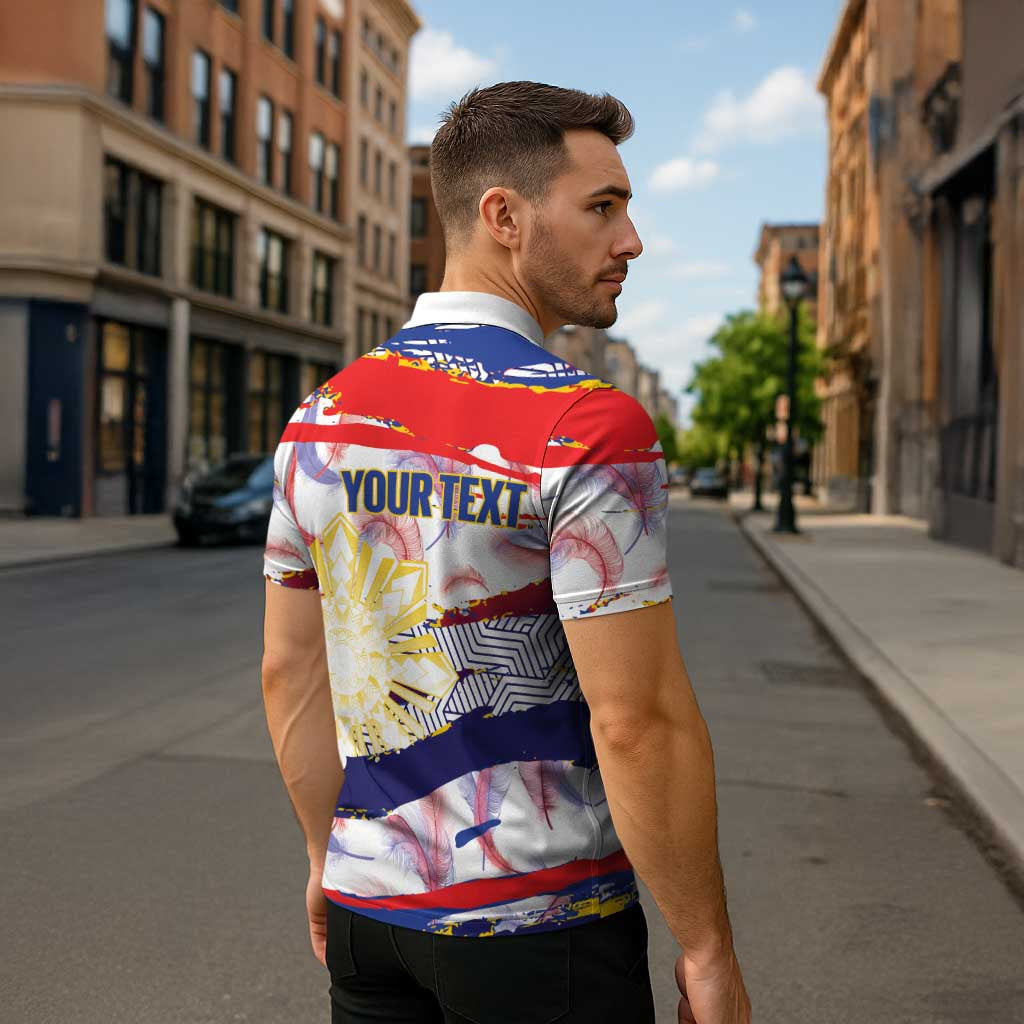 Philippines Sun Tattoo Zipper Polo Shirt Feathers Filipinas Grunge Style White LT14 - Polynesian Pride