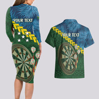 Personalised Solomon Islands Darts Couples Matching Long Sleeve Bodycon Dress and Hawaiian Shirt Tropical Leaves Melanesian Pattern LT14 - Polynesian Pride